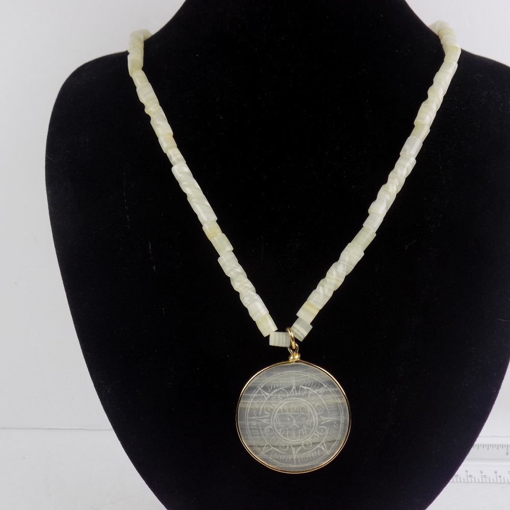 Mayan Aztec Caramel Onyx Travertine Stone Necklace - Picture 3 of 5
